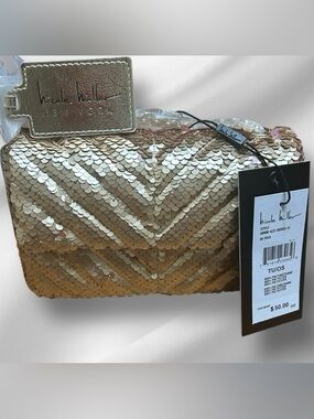 Nicole Miller Gold Sequin Chevron Clutch
